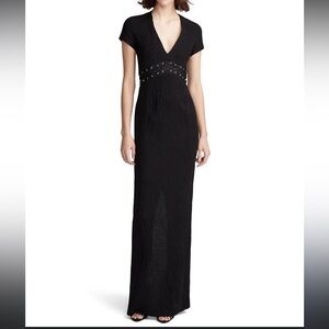 UNTTLD plunge neck lace-up maxi dress black size 6 designer goth edgy minimalist
